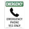 Signmission OSHA EMERGENCY Sign, Phone 911 Only W/ Symbol, 18in X 12in Rigid Plastic, 12" W, 18" L, Portrait OS-EM-P-1218-V-10461 - alternate 1